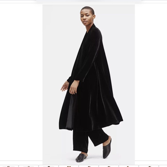NWT EILEEN FISHER BLACK VELVET SHAWL COLLAR LONG JACKET $438 COAT sold out - Picture 1 of 12